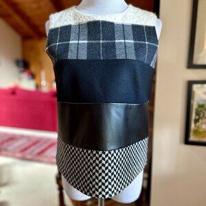 NWT - MAXMARA Ivory Black Vegan Leather Jersey Wool Plaid Agar Sleeveless Top–S